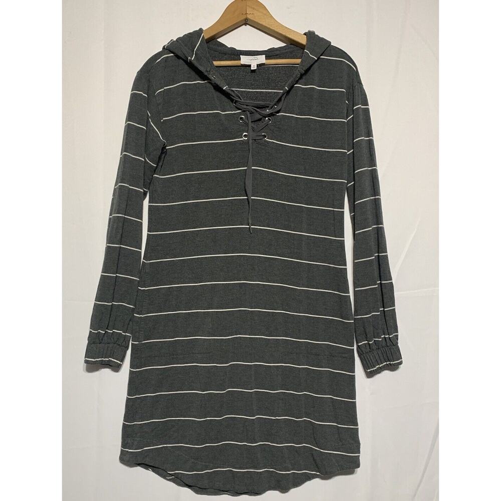 SOMA Weekend Womens Marshmallow Knit Hoodie Grey Striped White XS Super Soft